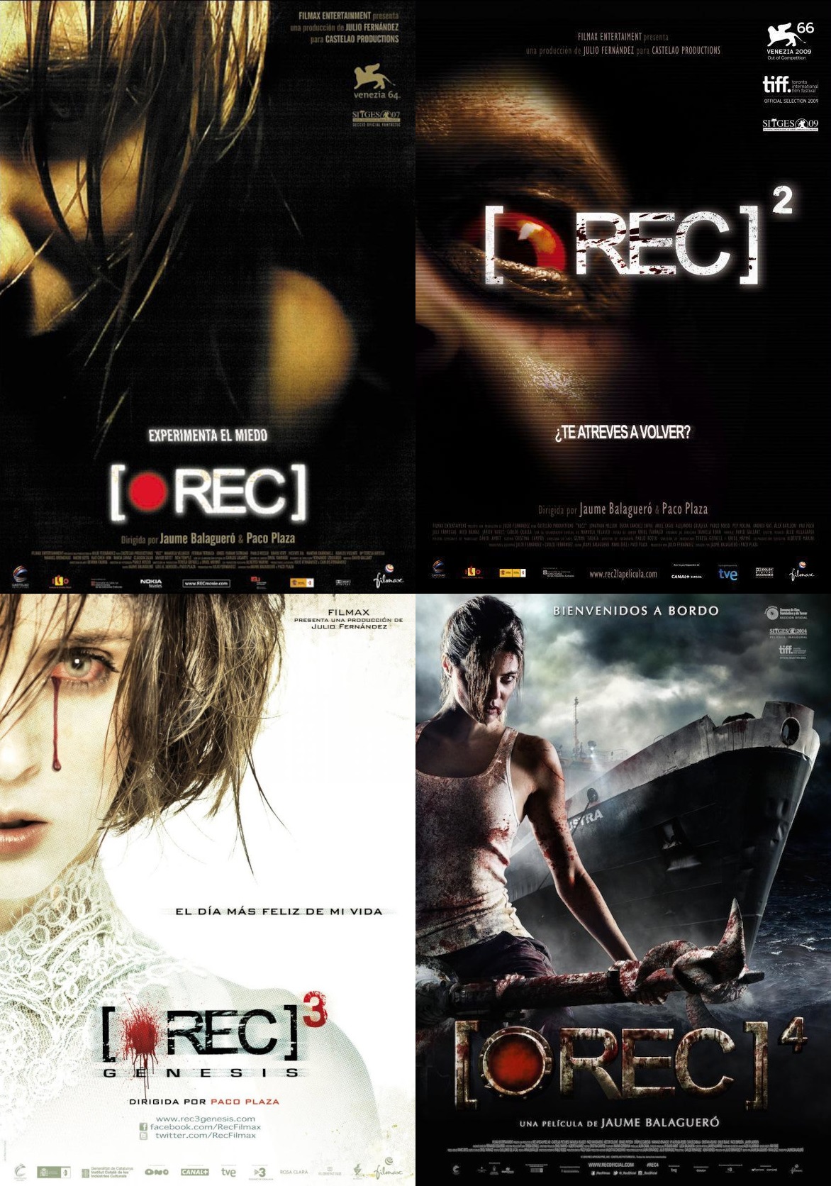 Carteles de las cuatro películas que componen la saga [•Rec]