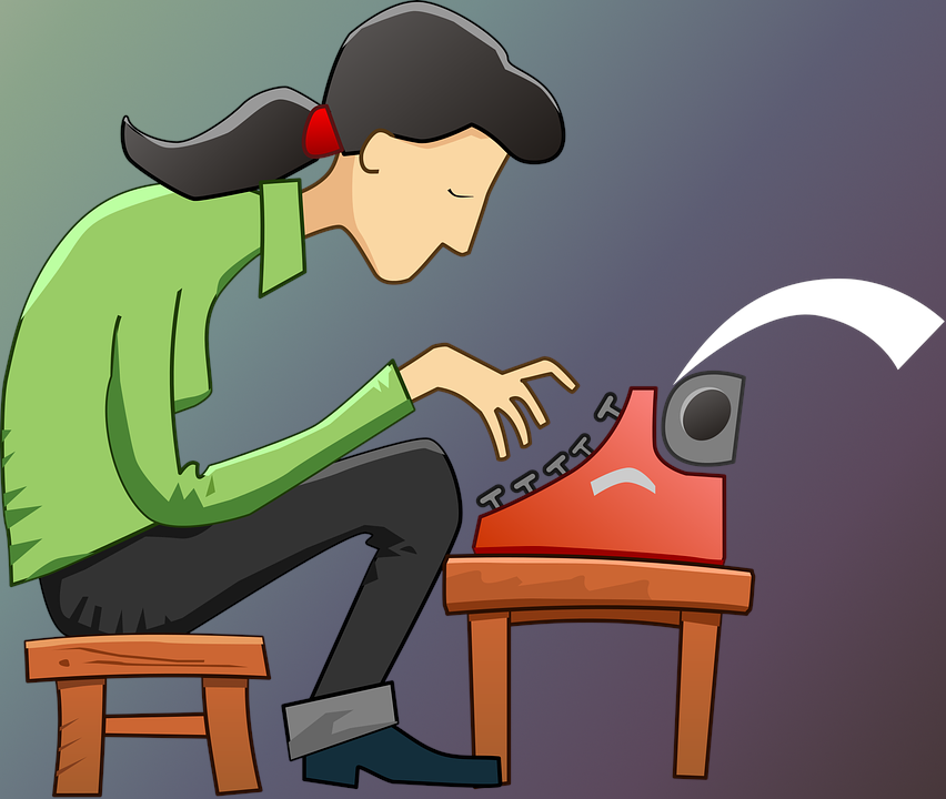Ilustración de una mujer tecleando en una máquina de escribir