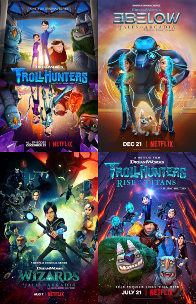 Carteles de las tres series y la película