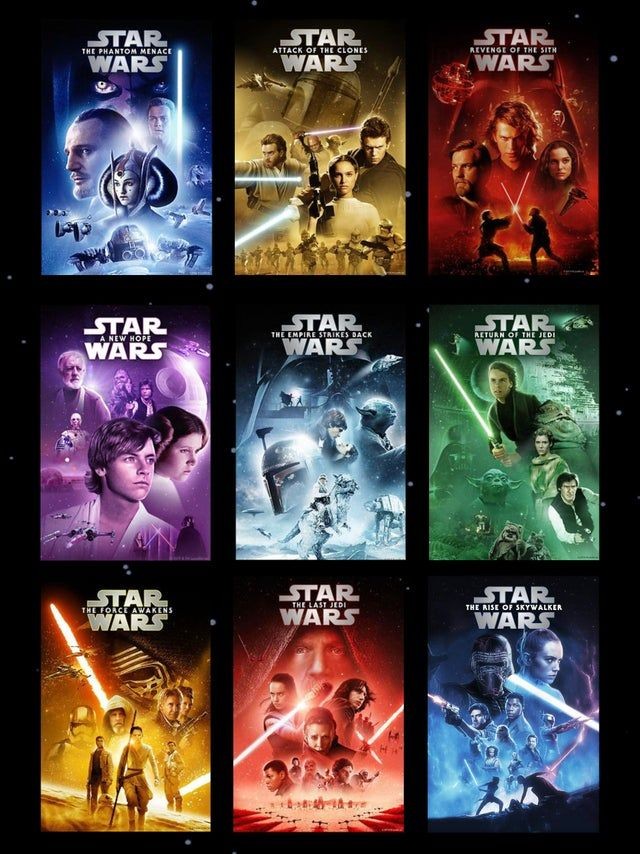 Montaje con los carteles de las nueves películas principales.