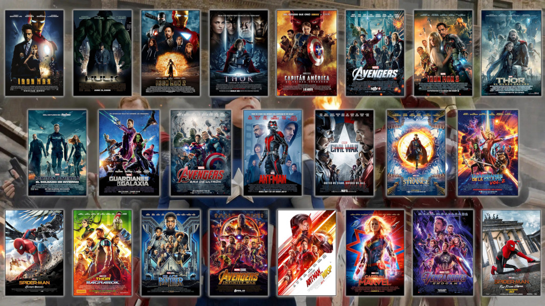 Montaje con los carteles de las 23 películas que conforman la saga del Infinito