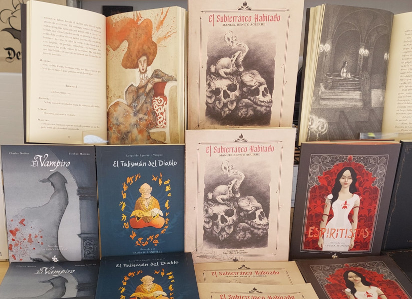 Incluye ejemplares de El Vampiro, El talisman del Diablo, El suibterraneo habitado y Espiritistas, además del interior ilustrado de algunos de ellos