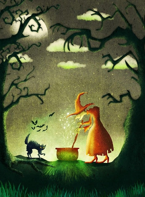 En primer plano, sobre un cielo casi nocturno, se puede ver un refugio hecho con troncos y tallos que nacen del suelo. La fomra que tiene el refugio simula unos ojos y una boca iluminados que quiere engullir a la figura de una anciana que está en el medio de la imagen.