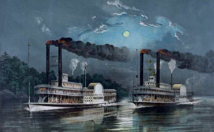 Ilustración de dos barcos de vapor